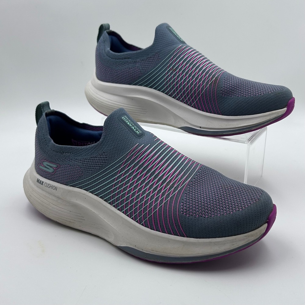 Skechers GO WALK Max Walker Sally sneakers Women 8.5 Gray Purple SlipOn Athletic